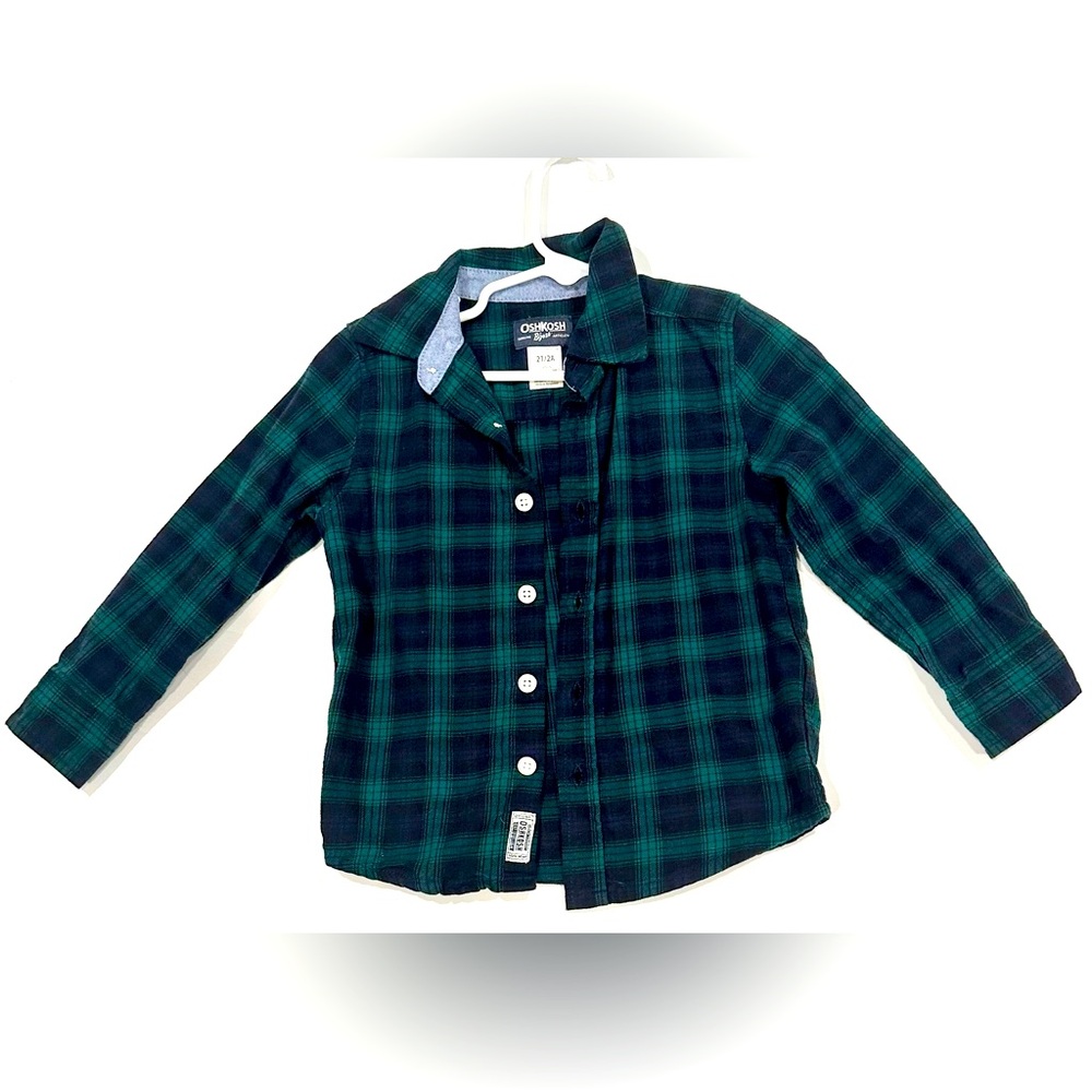 2T Navy Blue and Green Plaid Oshkosh Button Down Shirt